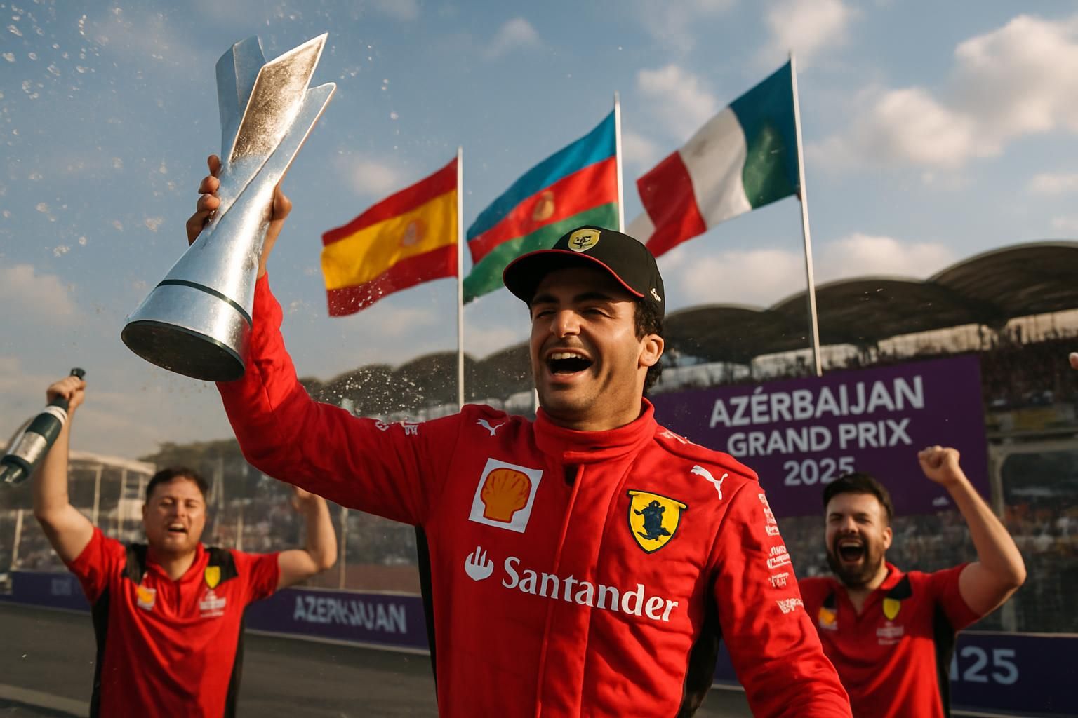 revivez les moments forts du grand prix d'azerbaïdjan 2025 avec carlos sainz, qui célèbre un podium mémorable, le plus grand succès de sa carrière jusqu'à présent.