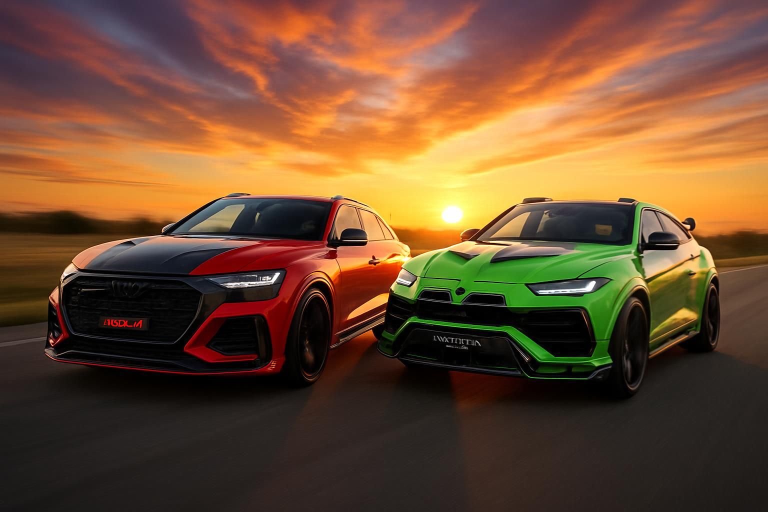 découvrez le duel ultime entre l'audi rs q8-r abt et la lamborghini urus venatus mansory, deux monstres de puissance et de performance, dans une confrontation explosive entre frères ennemis.