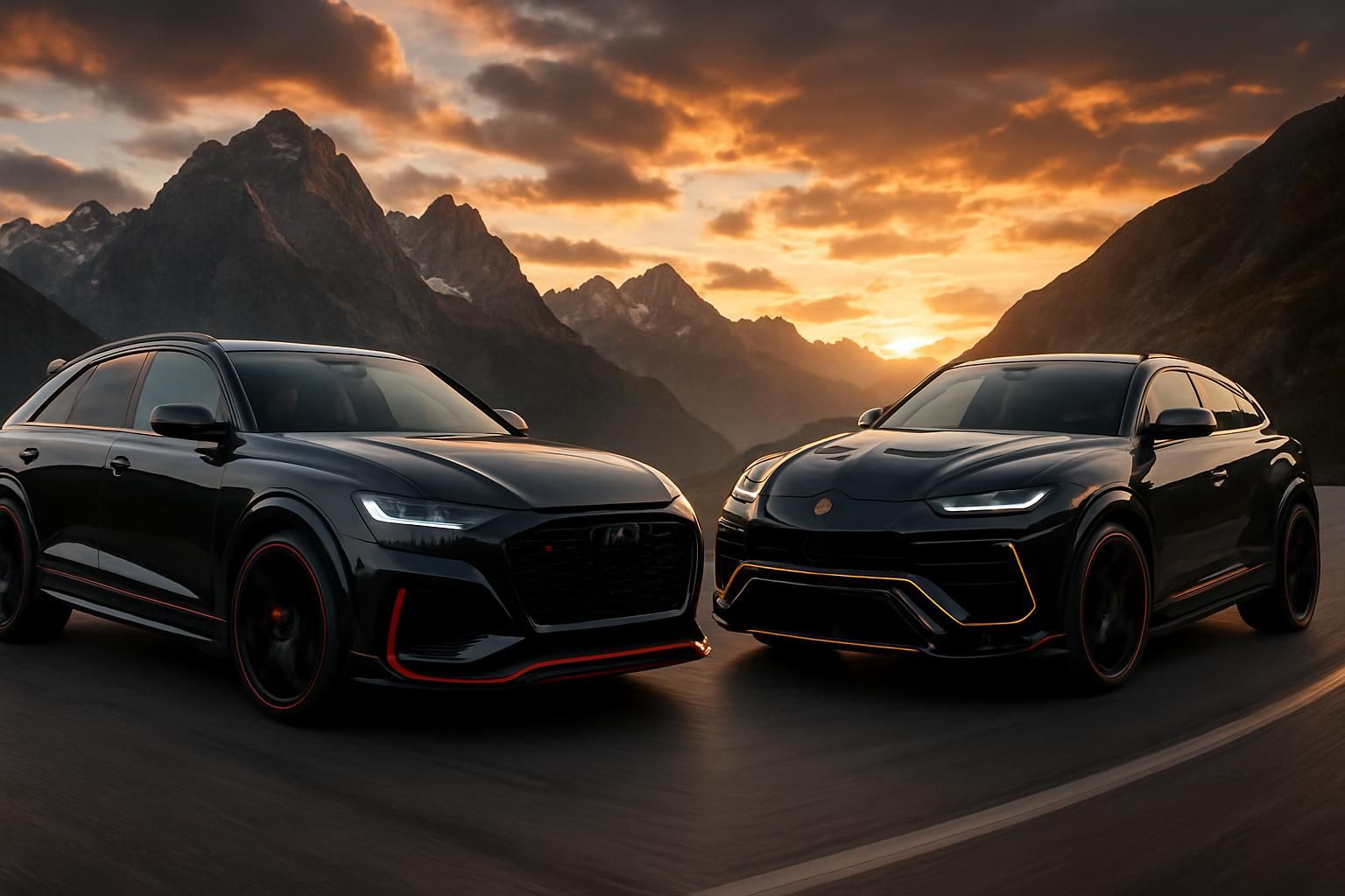 découvrez le duel ultime entre l'audi rs q8-r abt et la lamborghini urus venatus mansory, deux monstres de puissance et de performance s'affrontant dans une bataille incroyable au sommet.