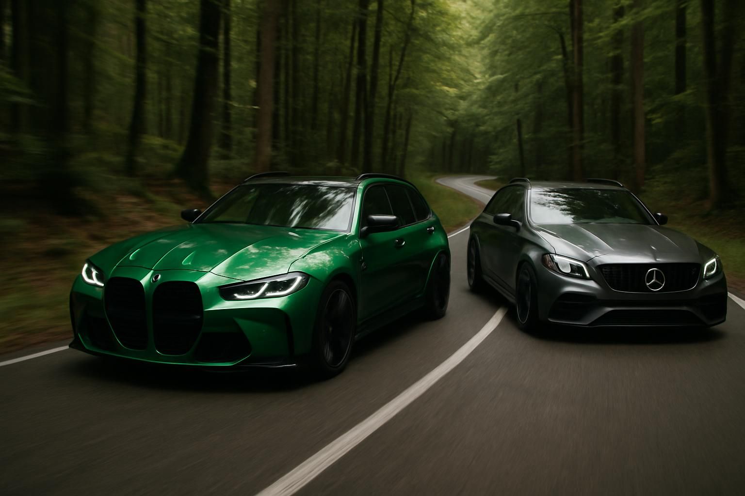 découvrez le duel explosif entre la bmw m3 touring et la mercedes-amg c 63 s, deux breaks sportifs prêts à s'affronter sur la route pour une bataille pleine de puissance et de performances.