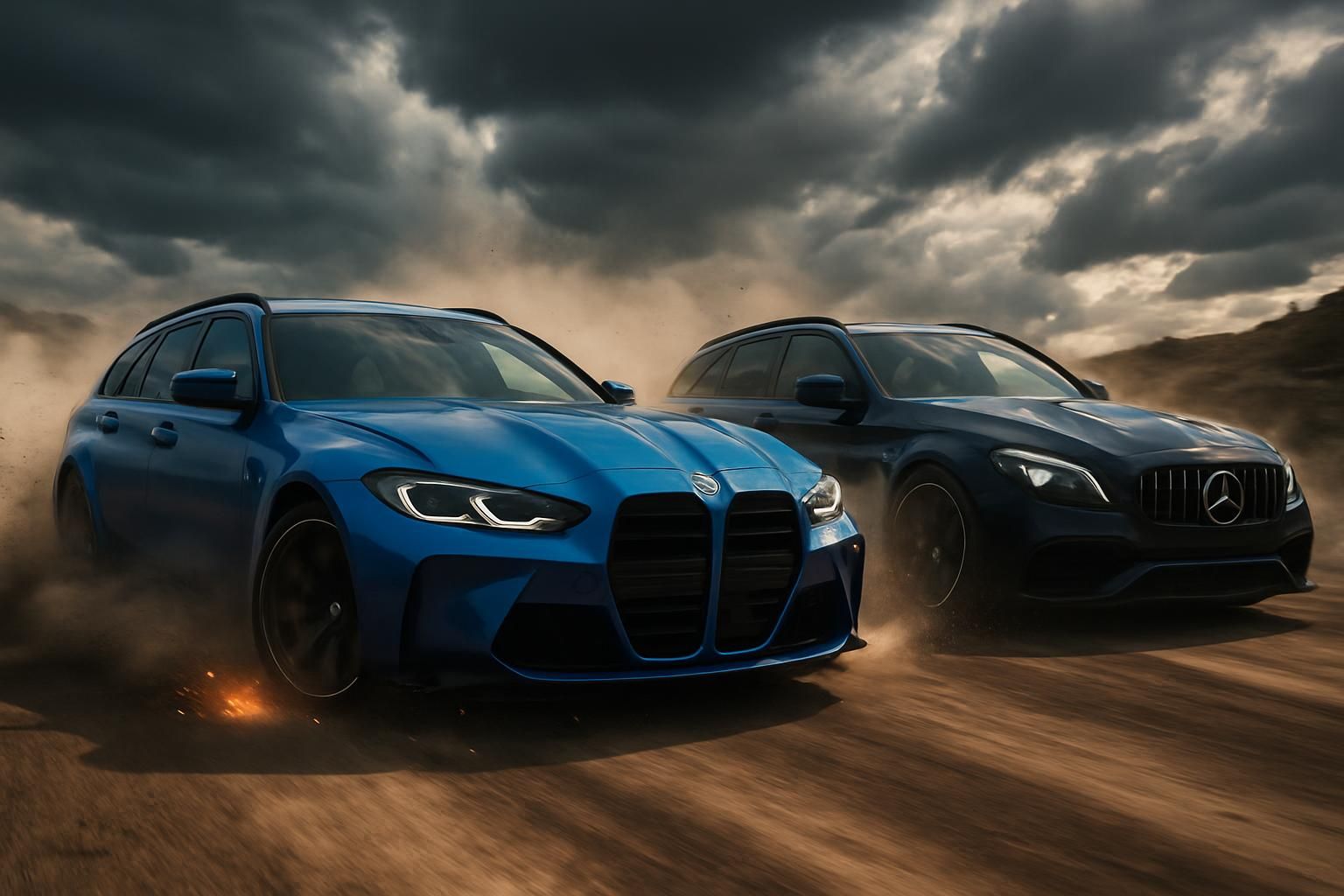 découvrez le duel explosif entre la bmw m3 touring et la mercedes-amg c 63 s, deux breaks de sport prestigieux s'affrontant dans une bataille pleine de puissance et de performance.