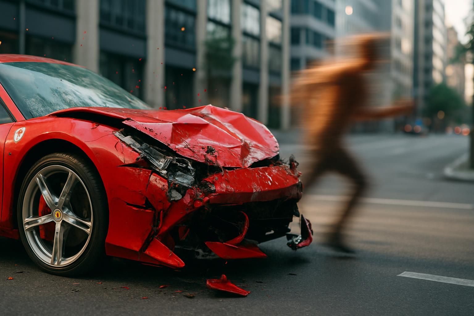 un incident mémorable où un individu cause des dégâts à une ferrari avant de prendre la fuite à toute vitesse, laissant derrière lui une scène de chaos.