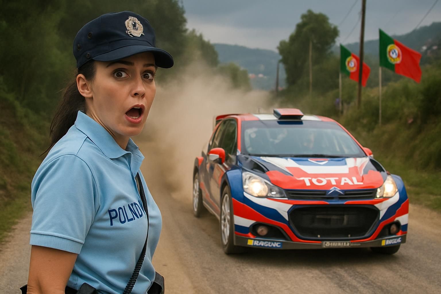 découvrez le déploiement chaotique lors du rallye du portugal, marqué par un camion de dépannage inattendu et une polémique impliquant une policière.