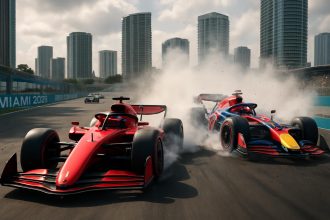 revivez le grand prix de miami 2026 avec un départ palpitant où leclerc prend la tête tandis que verstappen subit un tête-à-queue spectaculaire, un moment inoubliable de la course.