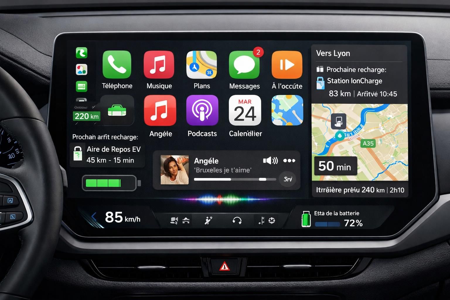 Apple CarPlay fait peau neuve : intégration vidéo, intelligence artificielle et gestion de l'autonomie des voitures électriques découvrez les nouveautés d'apple carplay avec son intégration vidéo avancée, son intelligence artificielle améliorée et la gestion optimisée de l'autonomie des voitures électriques pour une expérience de conduite révolutionnaire.