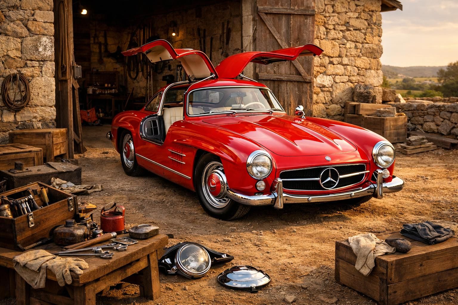 découvrez la restauration incroyable d'une mercedes 300 sl gullwing, retrouvée en morceaux au portugal, et sa renaissance spectaculaire lors d'une sortie de grange exceptionnelle.