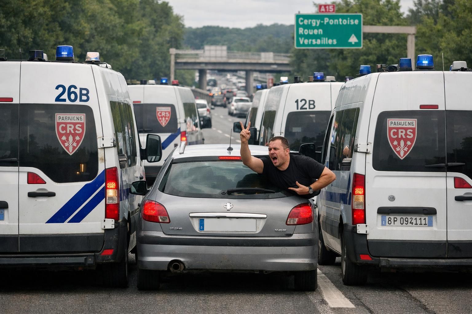 Un automobiliste en colère face à un convoi de CRS sur l’autoroute : une altercation qui tourne mal un automobiliste en colère provoque une altercation avec un convoi de crs sur l’autoroute, une situation tendue qui dégénère rapidement.
