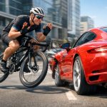 un cycliste fonce à toute allure, défiant les lois de la physique, percute une porsche puis s'excuse pour cet incident inattendu.