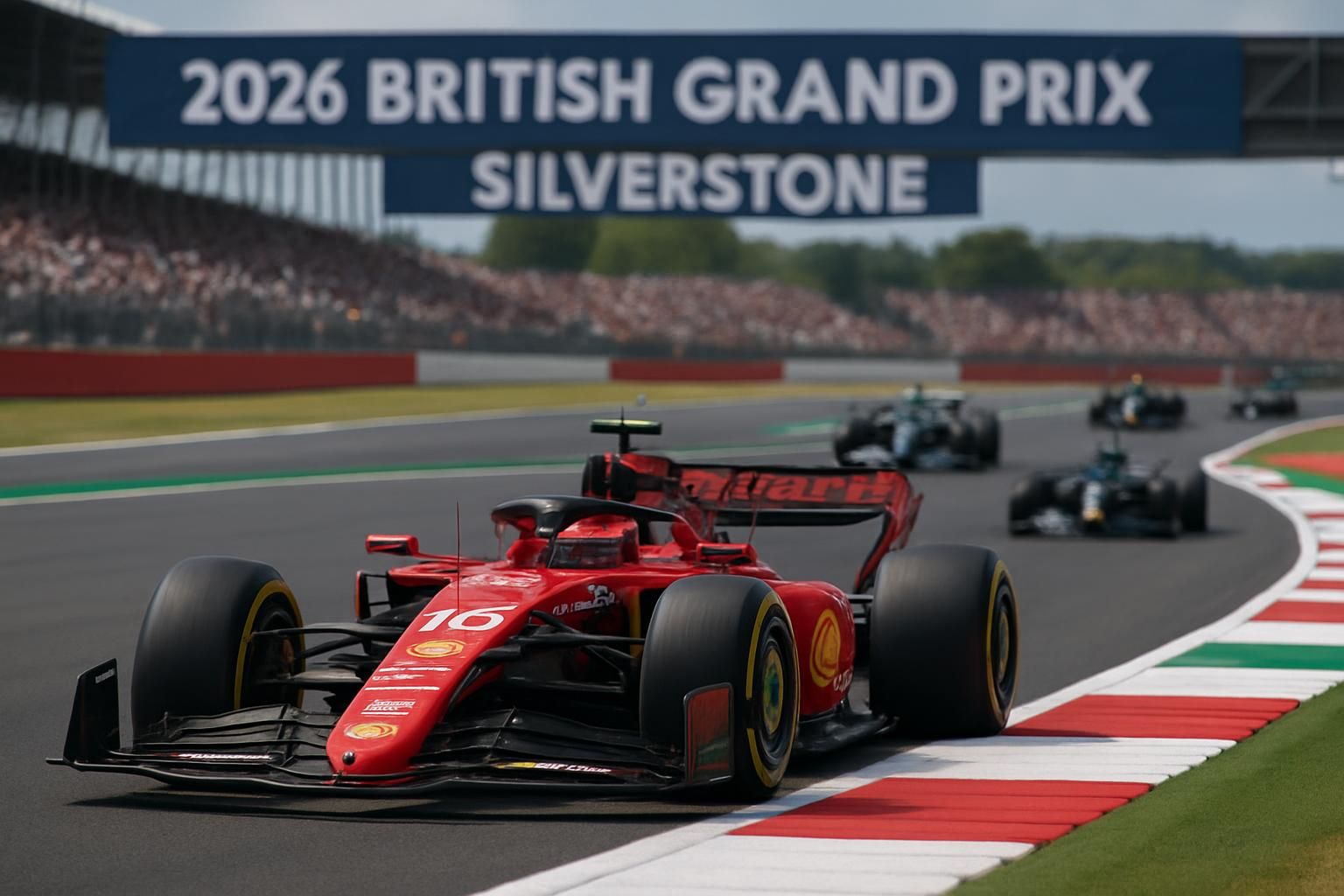 revivez les moments forts du grand prix de grande-bretagne 2026 avec un départ spectaculaire : antonelli freiné par les ferrari, leclerc qui devance hamilton dans une course pleine de suspense.