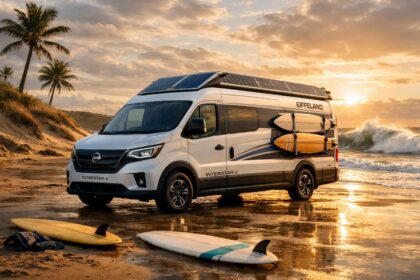 découvrez le nissan interstar-e eifelland, le van électrique idéal pour les aventuriers des vagues, alliant autonomie, confort et respect de l'environnement pour vos escapades en bord de mer.
