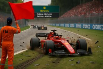 revivez le grand prix d'italie 2026 avec une vidéo exclusive du départ chaotique marqué par un drapeau rouge et une sortie de route spectaculaire de leclerc.