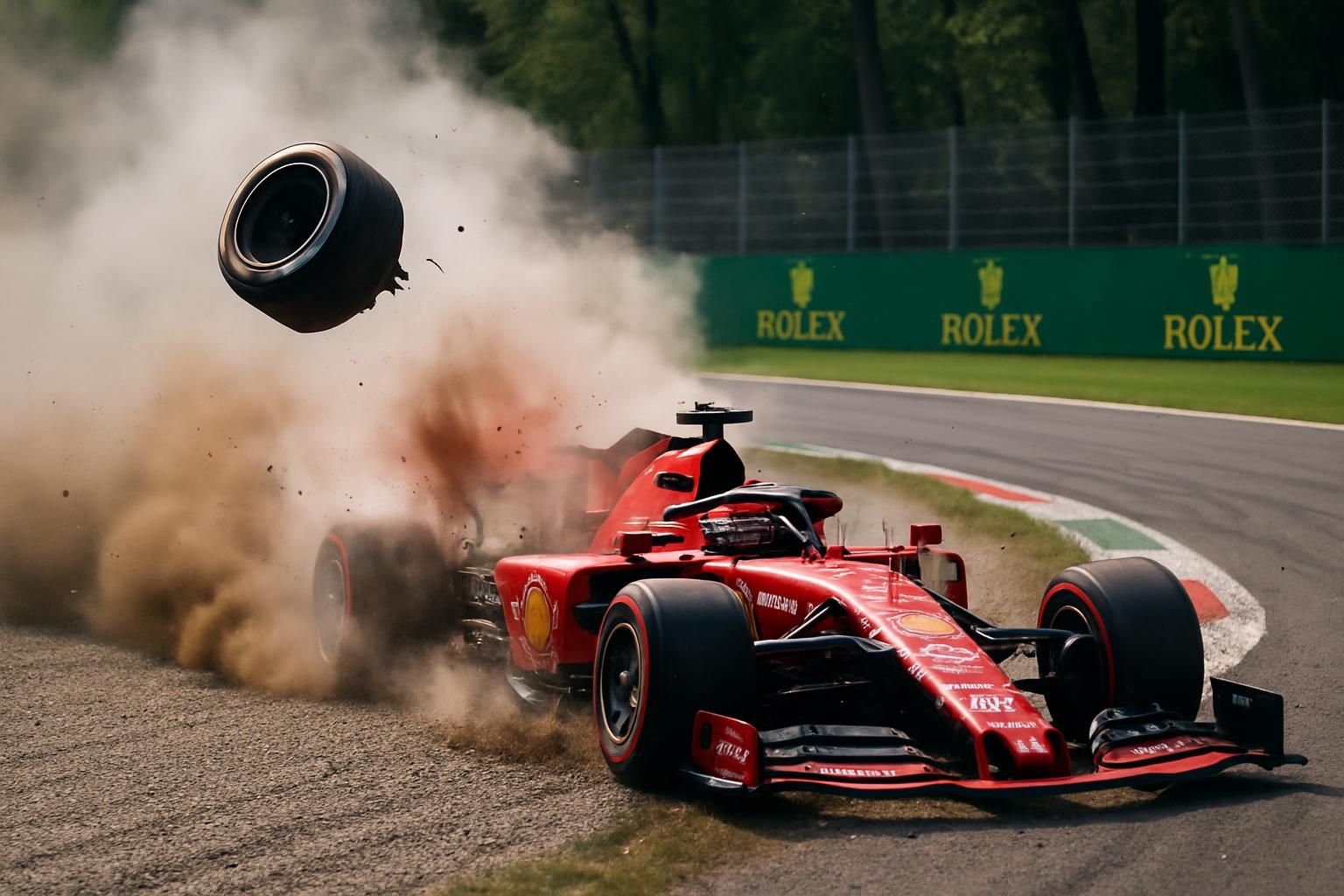 revivez en vidéo le départ chaotique du grand prix d'italie 2026, marqué par un drapeau rouge et une spectaculaire sortie de route de leclerc.