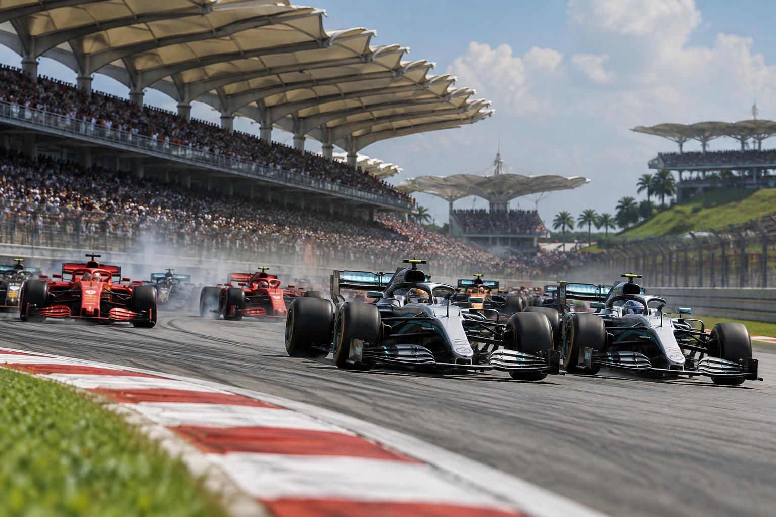 revivez en vidéo le départ du grand prix de bahreïn 2026 à sepang : les mercedes prennent les commandes tandis que les ferrari dégringolent.