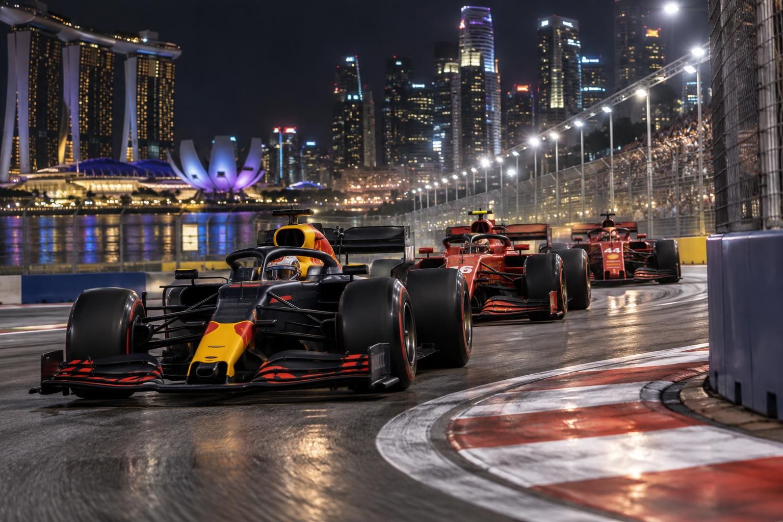 max verstappen décroche la 50e pole position de sa carrière lors des qualifications du grand prix de singapour 2026, devant les ferrari.